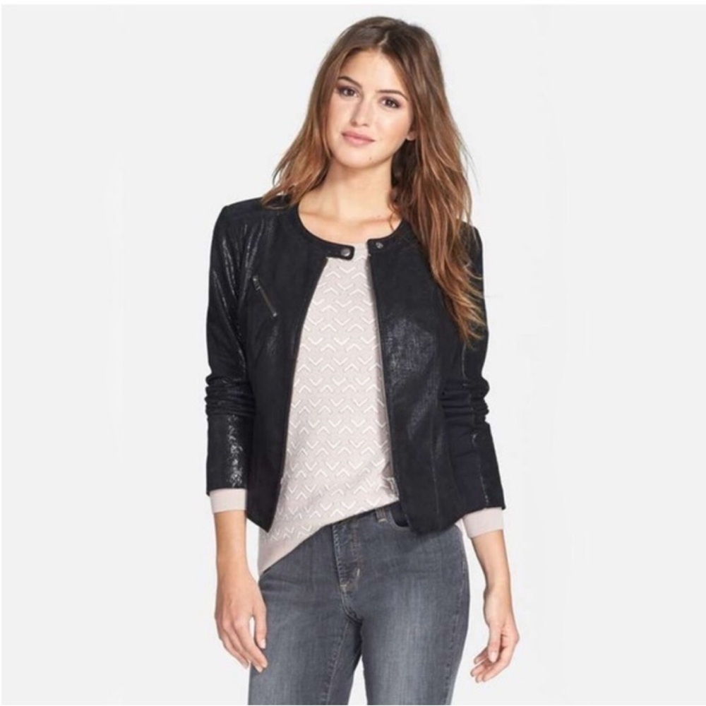 Halogen rocket chic shimmer finish leather suede jacket size XS